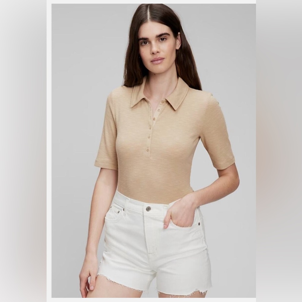 Womens Gap Slub Ribbed Henley Polo Medium